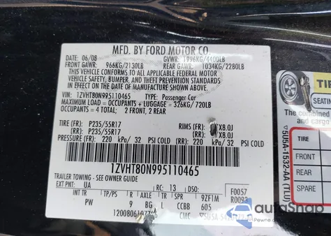 2009 Ford Mustang V6/V6 Premium from USA, damaged, VIN 1ZVHT80N995110465